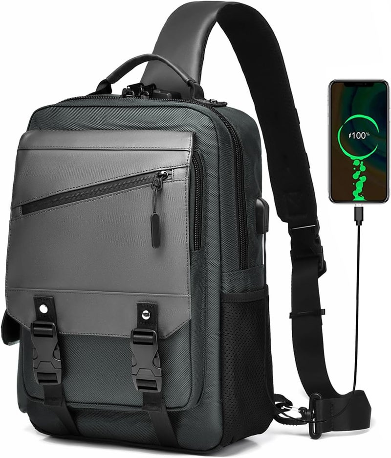 Leaper Crossbody Messenger Bag for Men: 13L Multi-pocket Satchel Sling Shoulder Bags for Travel Daily Work - Women Single Strap Backpack for Cycling,Hiking -Laptop Sling Bag for Men 14 inch,DarkGreen - Image 1